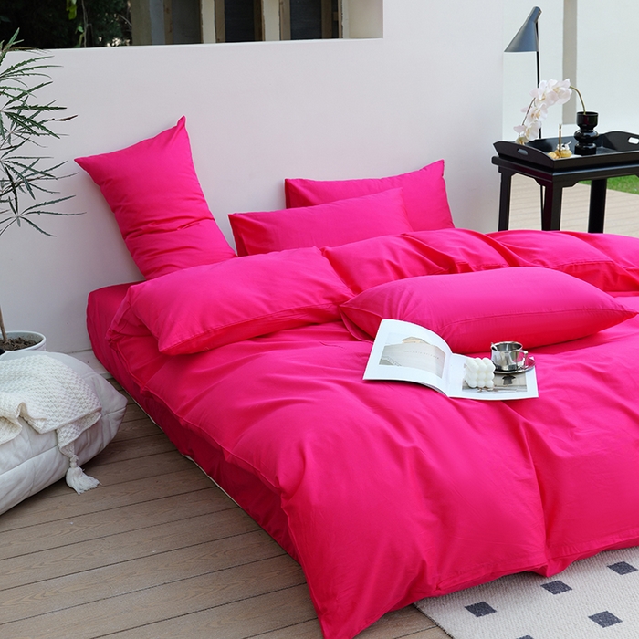 91家纺网 家纺一手货源 找家纺 期遇2025新款全棉13374纯色四件套 洋红