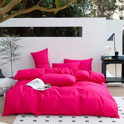 91家纺网 家纺一手货源 找家纺 期遇2025新款全棉13374纯色四件套 洋红