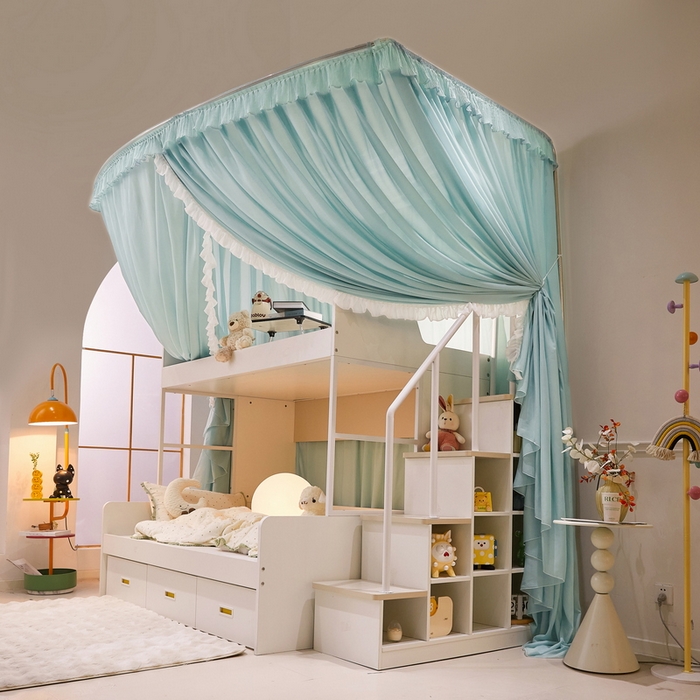 91家纺网 家纺一手货源 找家纺 夏彩 2025新款雪纺子母一体式伸缩蚊帐-88623 88623-浅水蓝