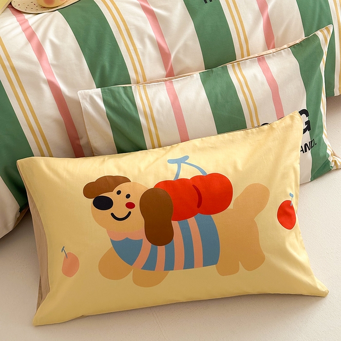 91家纺网 家纺一手货源 找家纺 典曼家纺 2025新款 AB版活性印花四件套 可爱小狗（绿）