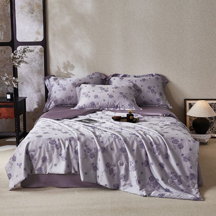 91家纺网 家纺一手货源 找家纺 （总）鸣升家纺 2025新款莱赛尔兰精天丝棉色织大提花大豆夏凉被四件套