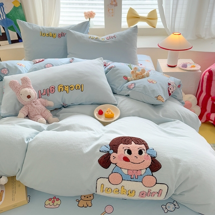 优贝 2025爆款水洗棉云朵棉毛巾绣四件套（提供买家绣） 幸运女孩