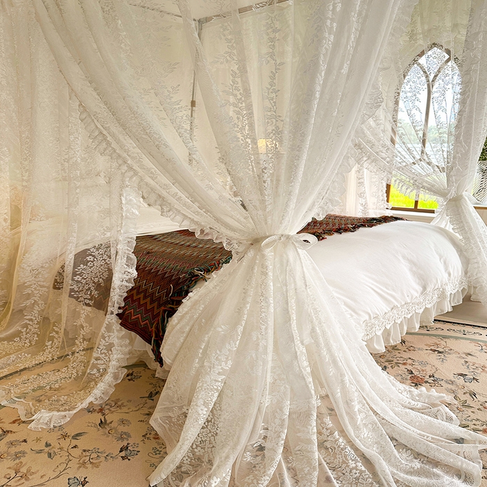 91家纺网 家纺一手货源 找家纺 都市缘蚊帐 2025新款针织电脑绣花布U型导轨蚊帐A303 303玫瑰庄园-奶油白