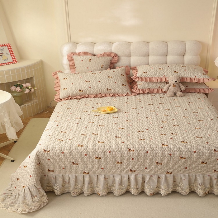 91家纺网 家纺一手货源 找家纺 美达家纺2025新款全棉蕾丝边单床盖 快乐追梦