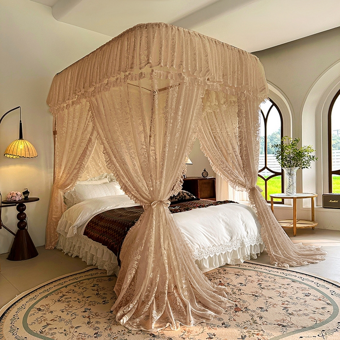 91家纺网 家纺一手货源 找家纺 都市缘蚊帐 2025新款针织电脑绣花布U型导轨蚊帐A303 303玫瑰庄园-奶油玉