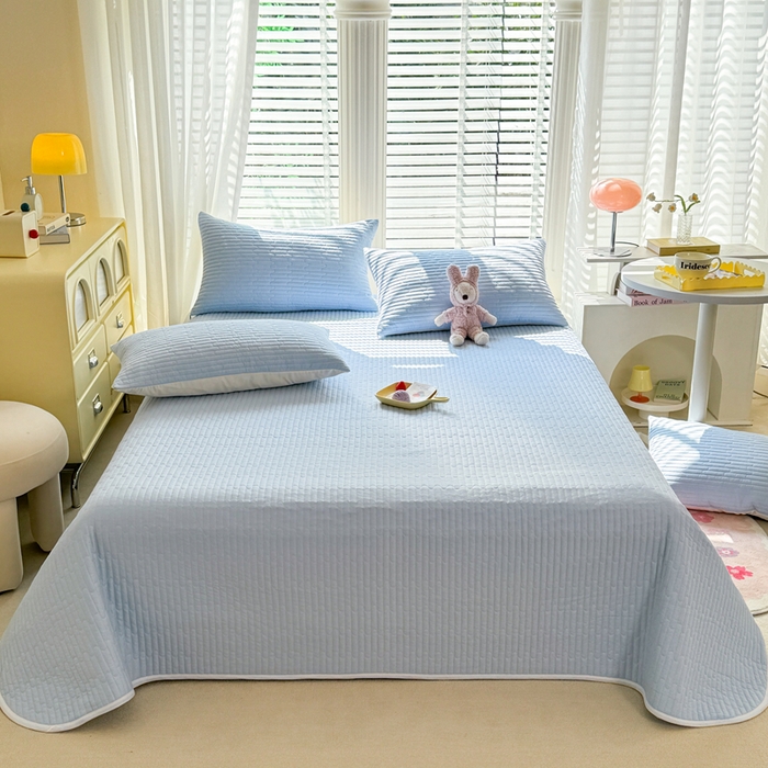 91家纺网 家纺一手货源 找家纺 花香四季2025全棉夹棉多功能床垫-床盖系列 海盐蓝