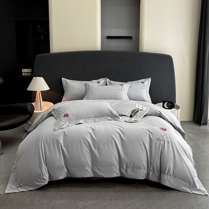 91家纺网 家纺一手货源 找家纺 新方向 2025新款全棉长绒棉刺绣四件套-梅琳娜 梅琳娜-爵士灰