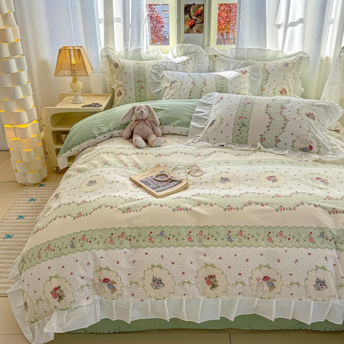 91家纺网 家纺一手货源 找家纺 2025沐辰家居-新款全棉13070全棉花边款套件 花边款-春芽