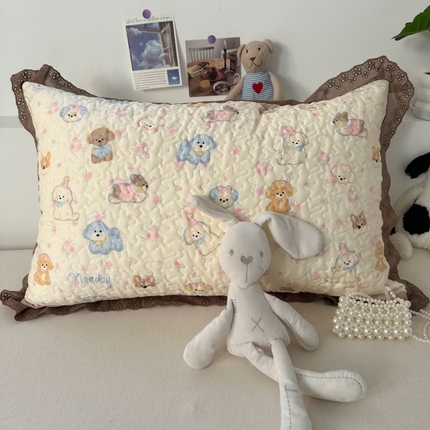 91家纺网 家纺一手货源 找家纺 （总）百寐 2025新款全棉韩版花边夹棉枕套50×80/48×74/40×60三层吸汗保护枕芯单人枕芯保护套