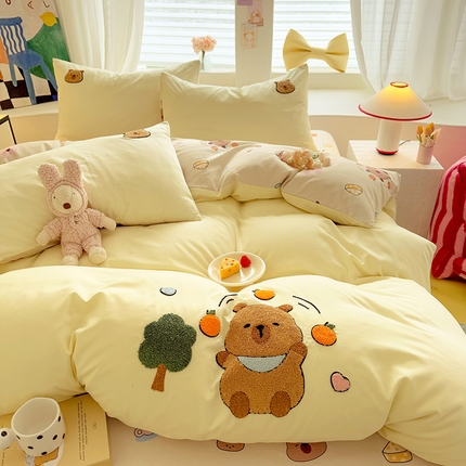 优贝 2025爆款水洗棉云朵棉毛巾绣四件套（提供买家绣） 卡皮巴拉