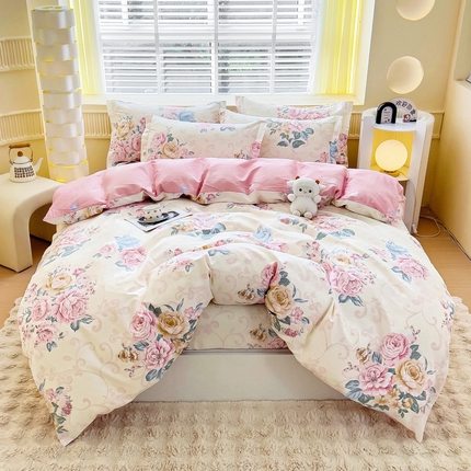 91家纺网 家纺一手货源 找家纺 （总1）安逸家纺 12868 新款全棉床笠四件套床罩学生纯棉床笠款三件套