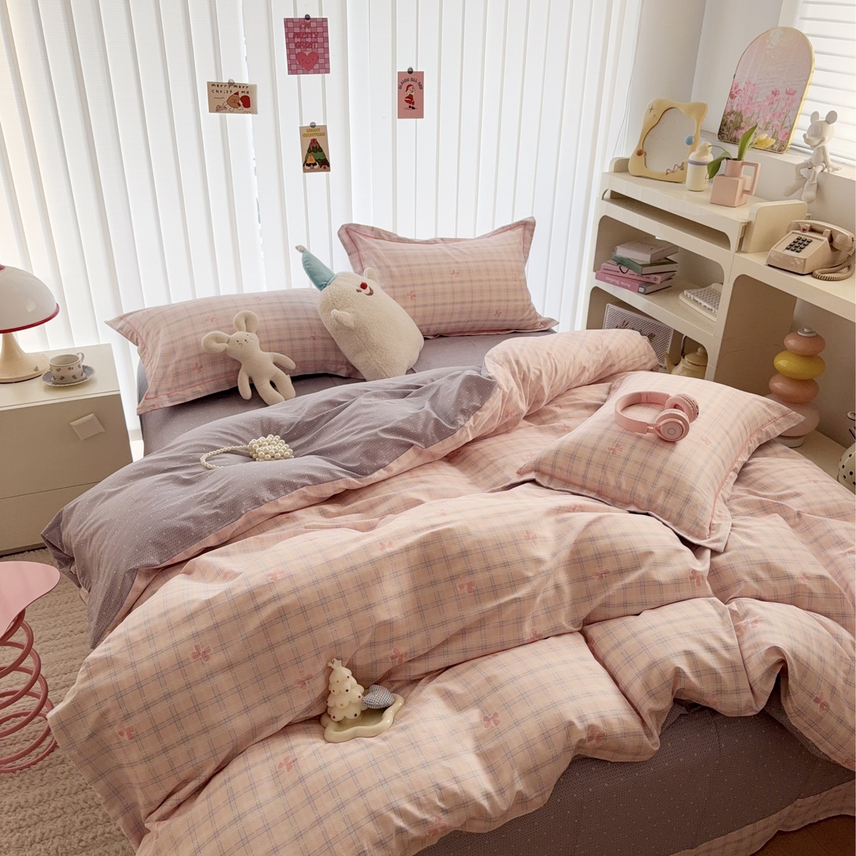 91家纺网 家纺一手货源 找家纺 于果 2025新款全棉13370四件套 格子蝴蝶结