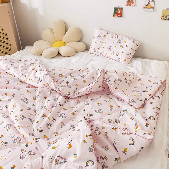 91家纺网 家纺一手货源 找家纺 十九色 2025新款全棉13372ins儿童夏被 彩虹小马