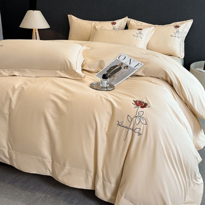 91家纺网 家纺一手货源 找家纺 新方向 2025新款全棉长绒棉刺绣四件套-梅琳娜 梅琳娜-香槟