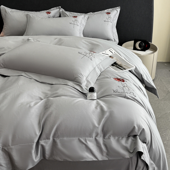 91家纺网 家纺一手货源 找家纺 新方向 2025新款全棉长绒棉刺绣四件套-梅琳娜 梅琳娜-爵士灰