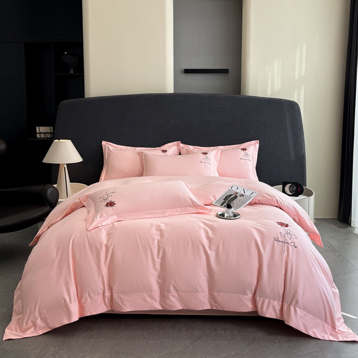 91家纺网 家纺一手货源 找家纺 新方向 2025新款全棉长绒棉刺绣四件套-梅琳娜 梅琳娜-桃粉