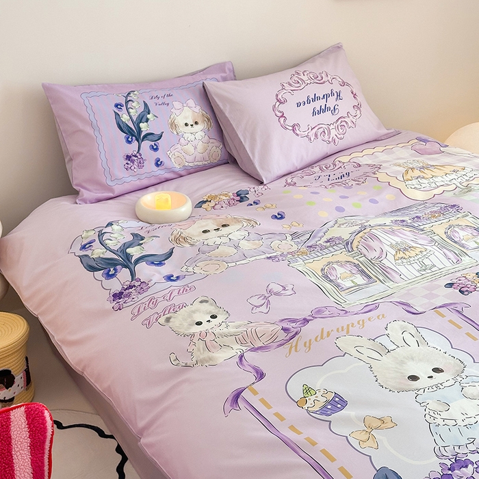 91家纺网 家纺一手货源 找家纺 典曼家纺 2025新款 AB版活性印花四件套 温馨小屋