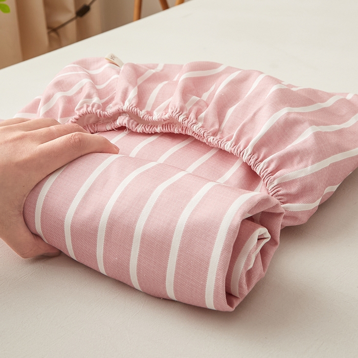 91家纺网 家纺一手货源 找家纺 慕梵家居 2025新款全棉老粗布床笠系列 全棉老粗布-宽条粉