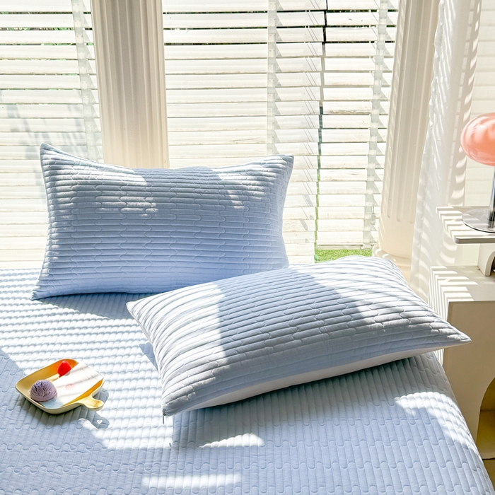 91家纺网 家纺一手货源 找家纺 花香四季2025全棉夹棉多功能床垫-床盖系列 海盐蓝