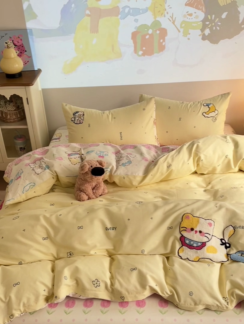 91家纺网 家纺一手货源 找家纺 （总）新款13370纯棉毛巾绣呆萌系列四件套