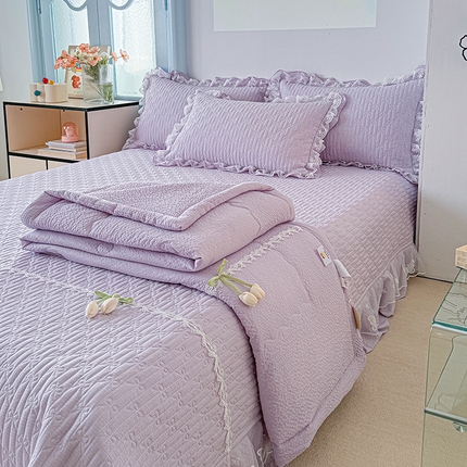 91家纺网 家纺一手货源 找家纺 （总）源舜家纺 2025新款郁金蝶香皱皱纱床盖夏被四件套