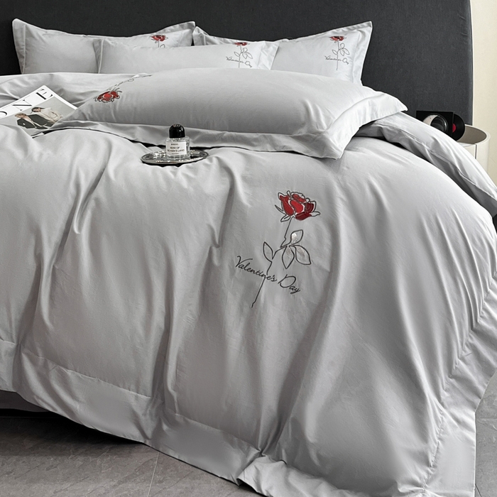 91家纺网 家纺一手货源 找家纺 新方向 2025新款全棉长绒棉刺绣四件套-梅琳娜 梅琳娜-爵士灰