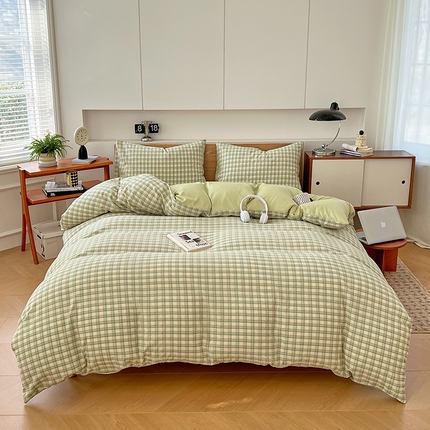 91家纺网 家纺一手货源 找家纺 曼陀罗2025新款无印风被套单品 米绿格