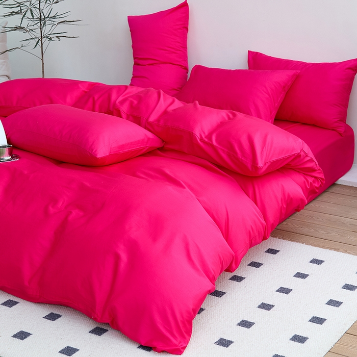 91家纺网 家纺一手货源 找家纺 期遇2025新款全棉13374纯色四件套 洋红