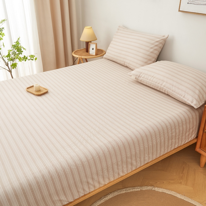 91家纺网 家纺一手货源 找家纺 慕梵家居 2025新款全棉老粗布床笠系列 全棉老粗布-密条咖