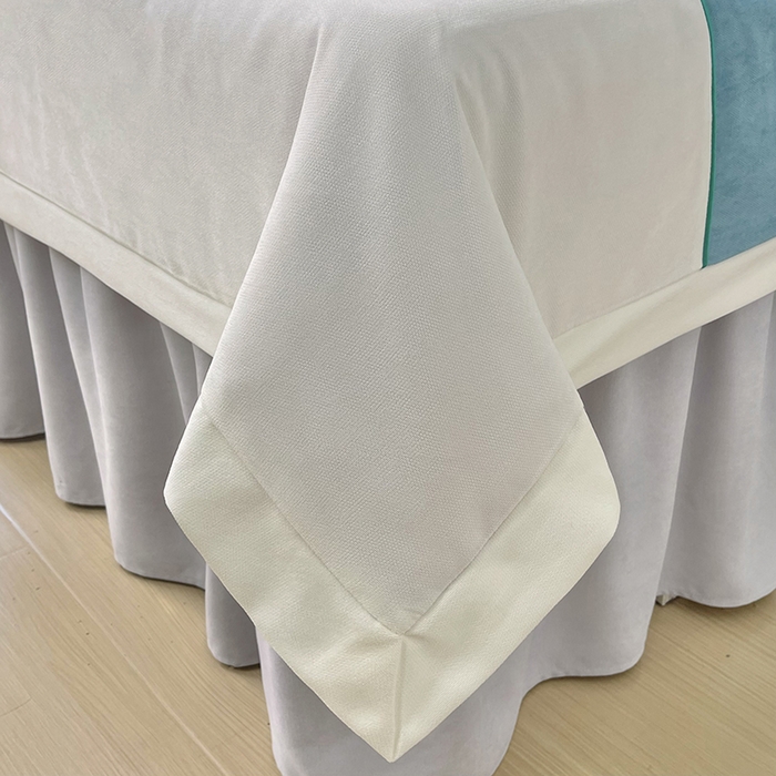 91家纺网 家纺一手货源 找家纺 不打烊家纺 2025新款贡棉美 容床罩印花款-梦之语（支持logo定制）梦之语绿色拼灰色