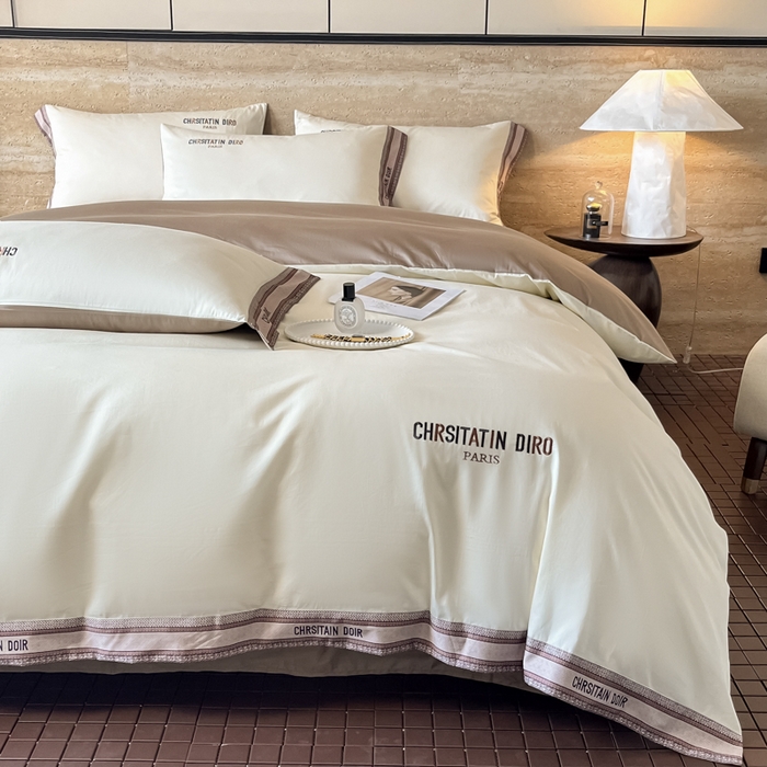 91家纺网 家纺一手货源 找家纺 瑞驰家纺 2025新款长绒棉绣花莱桉系列四件套 莱桉-贝壳白