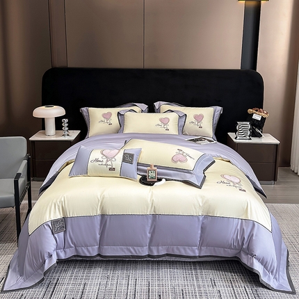 2025新款长绒棉四件套宝宝绒贴布绣套件 魅力之心(香芋紫)