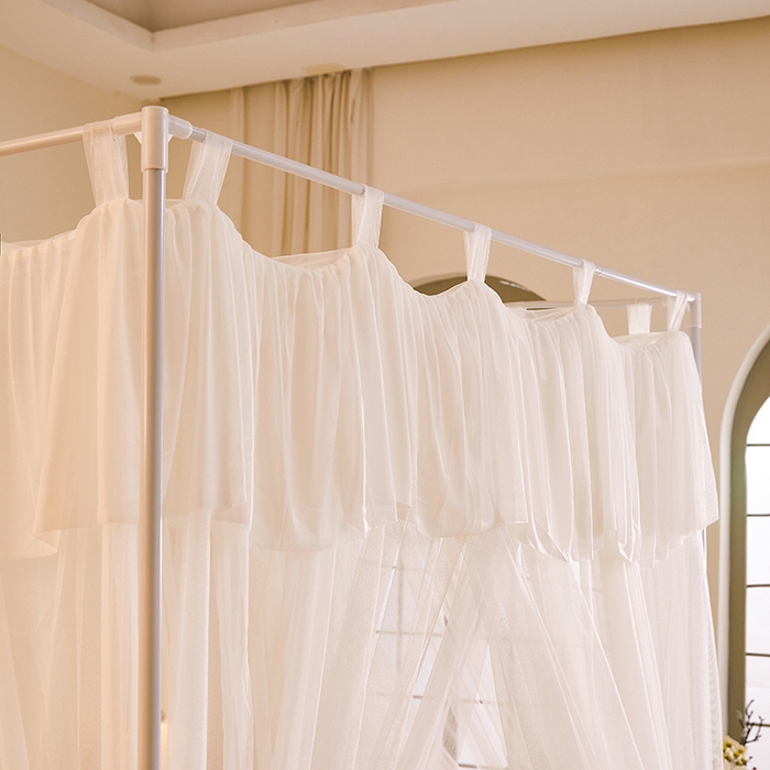 91家纺网 家纺一手货源 找家纺 都市缘蚊帐 2025新款A200双层纱落地宫廷蚊帐烤漆支架 梦幻白