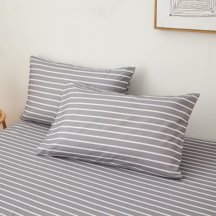 91家纺网 家纺一手货源 找家纺 慕梵家居 2025新款全棉老粗布床笠系列 全棉老粗布-宽条灰