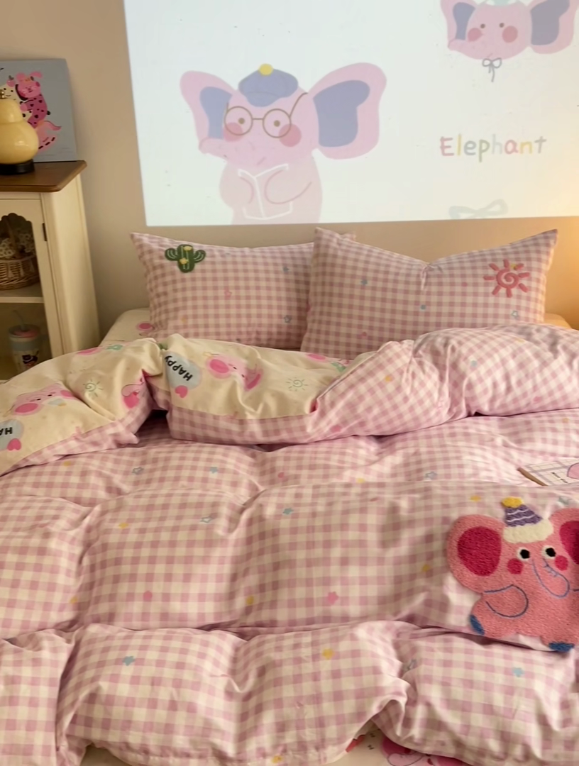 91家纺网 家纺一手货源 找家纺 （总）新款13370纯棉毛巾绣呆萌系列四件套