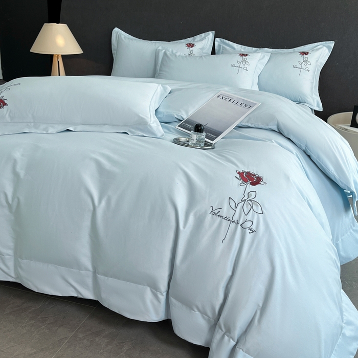 91家纺网 家纺一手货源 找家纺 新方向 2025新款全棉长绒棉刺绣四件套-梅琳娜 梅琳娜-蓝