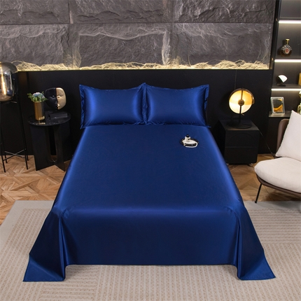 圣比熊2025新款防水冰丝纯色床单凉爽柔顺宿舍双人床单 防水款-深海蓝