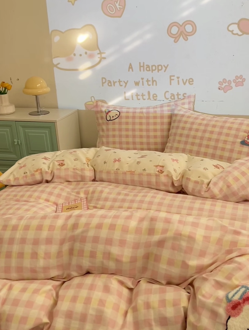 91家纺网 家纺一手货源 找家纺 （总）新款13370纯棉毛巾绣呆萌系列四件套