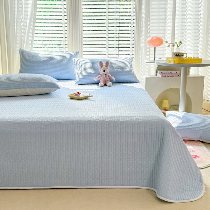 91家纺网 家纺一手货源 找家纺 花香四季2025全棉夹棉多功能床垫-床盖系列 海盐蓝