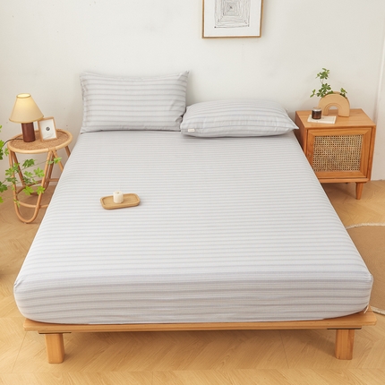 91家纺网 家纺一手货源 找家纺 慕梵家居 2025新款全棉老粗布床笠系列 全棉老粗布-密条灰