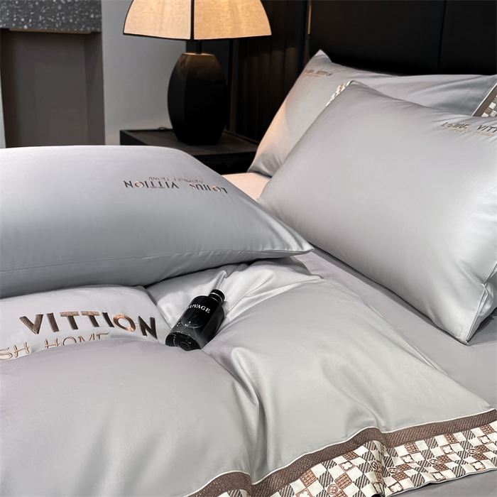 91家纺网 家纺一手货源 找家纺 瑞驰家纺 2025新款长绒棉绣花棋盘格系列四件套 棋盘格-高级灰