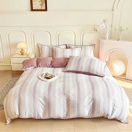 91家纺网 家纺一手货源 找家纺 木子家纺 2025新款水洗棉贝壳边四件套-锦绣前程系列 绛沙