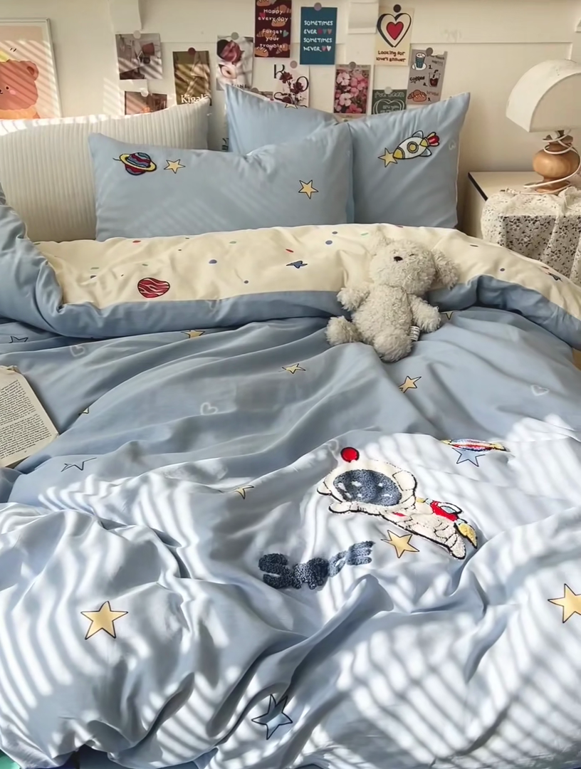 91家纺网 家纺一手货源 找家纺 （总）新款13370纯棉毛巾绣呆萌系列四件套