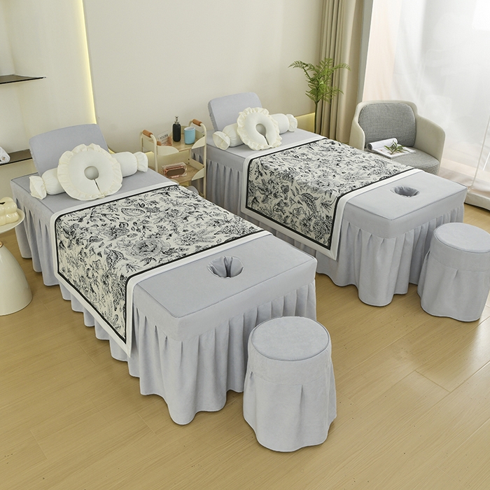 91家纺网 家纺一手货源 找家纺 不打烊家纺 2025新款贡棉美 容床罩印花款-花千城（支持logo定制）花千城灰色