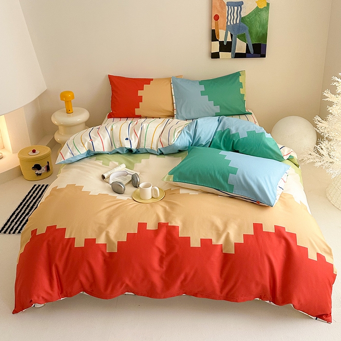 91家纺网 家纺一手货源 找家纺 典曼家纺 2025新款 AB版活性印花四件套 彩虹糖