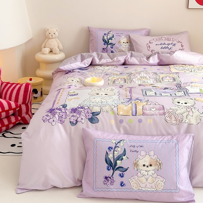 91家纺网 家纺一手货源 找家纺 典曼家纺 2025新款 AB版活性印花四件套 温馨小屋