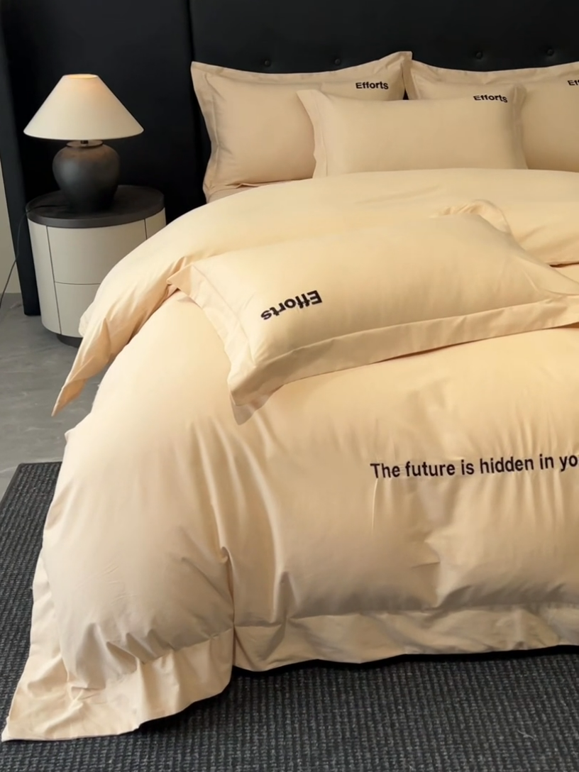 91家纺网 家纺一手货源 找家纺 新方向2025新款全棉长绒棉刺绣四件套-前程似锦 前程似锦-香槟