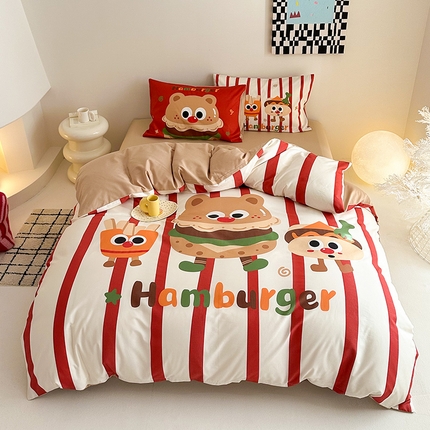 典曼家纺 2025新款 AB版活性印花四件套 薯条汉堡