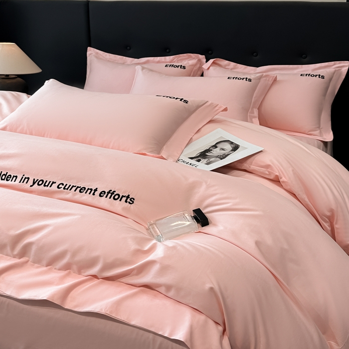 91家纺网 家纺一手货源 找家纺 新方向2025新款全棉长绒棉刺绣四件套-前程似锦 前程似锦-粉玉