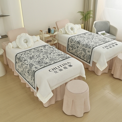 91家纺网 家纺一手货源 找家纺 （总）不打烊家纺 2025新款贡棉美 容床罩印花款-花千城（支持logo定制）